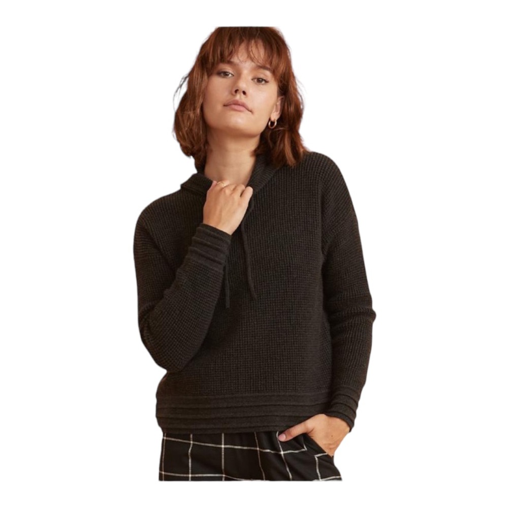 Marine Layer Georgia Dark Charcoal Waffle Knit Hoodie Long Sleeve Sweater Size M